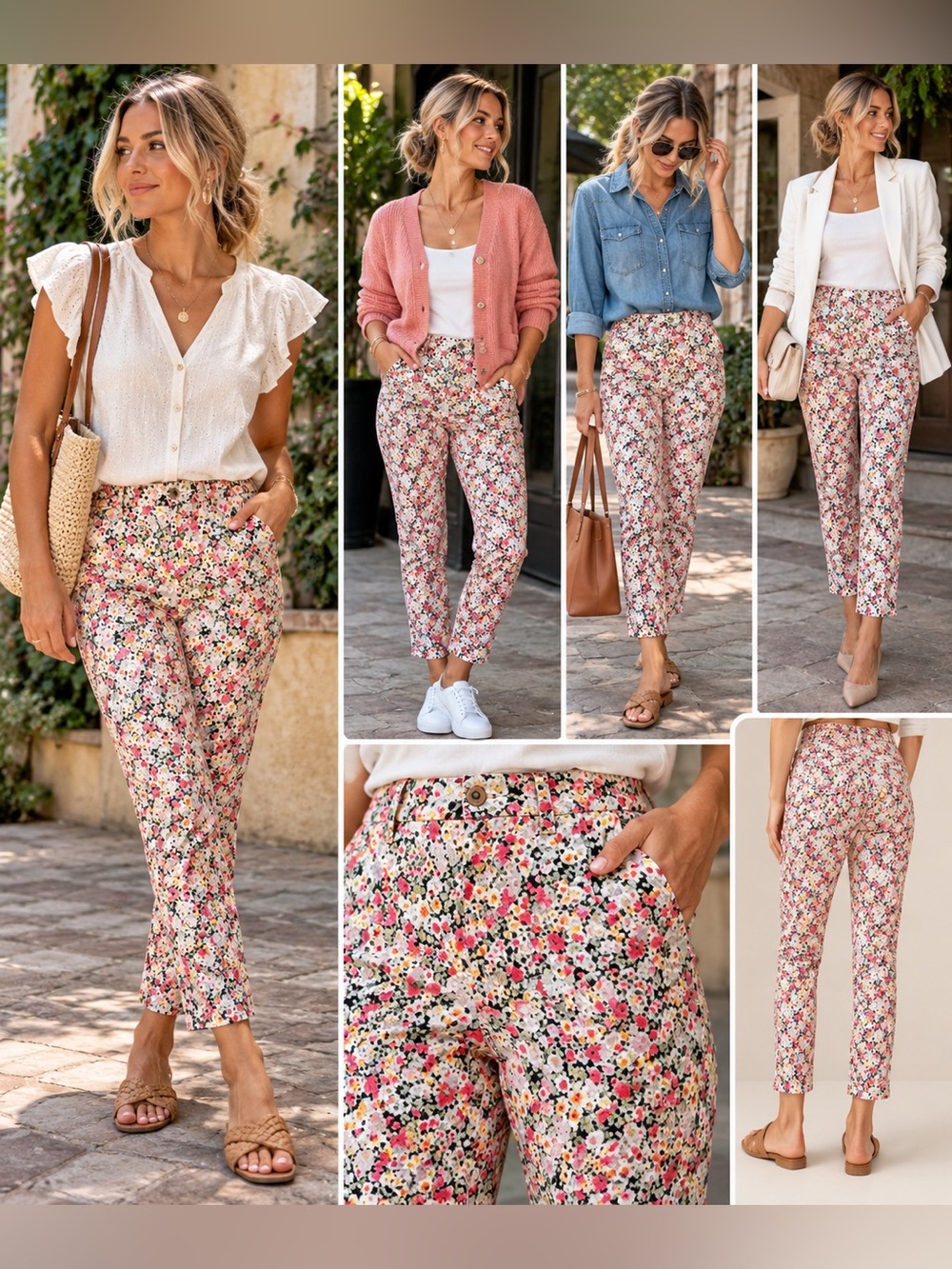 Jules & Leopold Floral Ankle Pants Small Cottagecore Ditsy Flower Slim Fit